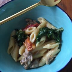 Creamy Kale, Sausage, & Sun Dried Tomatoes Penne